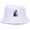 Berets Mens Caps للجنسين Shinobu Kawaii اليابانية المطبوعة القطن الأزياء مانغا بنما قبعة نساء هاراجوكو قابلة للطي قبعات دلو الصيد