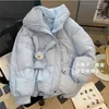 Womens Down Parkas Autumn Winter Women Turndown Collar Solid Color Rabbit Decoration Cotton Padded Coat Baggy Long Sleeve Design Warm Jacket 220930