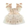 Rompers 2022 Summer Baby Rompers sukienka bez rękawów Dziewczyny Dziewczyny koronkowe kwiatowe łuk Jumpsuits Baby Romper Ubrania dla dzieci J220922