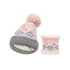 2st barn vinter beanie hatt halsduk set fleece foder varma baby mössor för flickor pojkar pompom spädbarn stickade hattar för barn