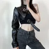 Giacche SUCHCUTE Hip Hop Moda Giacca in pelle PU Donna Bottoni in metallo Una spalla Sexy Punk Streetwear Halter Crop Top Goth Techwear Y2210