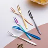 6 cores de aço inoxidável Forks Multicolor Fruit Salad Cake Uvil Fork para Snack Dinnerware Kitchen Bar Tools Rre14698