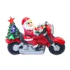 Christmas Decorations Village Year Santa Claus Driving Motorcycle Snow Scene Ornaments LED Lights Glowing Tree Music House