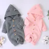 Footies Children Baby Boy Girl Kids Knitting Long Sleeve Rompers Autumn Winter Baby Boys Girls Pure Color Hooded Rompers Clothes 2201006