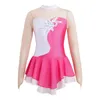 Stage Wear Kids Girls Figuur schaatsen Jurk Mesh Long Sleeve Sequins Ballet Dance Gymnastics Tuchard Competitum Competum