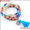 Beaded Strands 108 Meditation Mti-Layer Long Strands Bracelets 7 Chakra Yoga Natural Round Amazon Mala Beads Tassel Jewel Bdejewelry Dhtfv