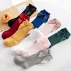 Socks Girls Solid Socks With Bows 100% Cotton Baby Children Sock Soft Toddlers Long Socks Kids Princess Knee High Socken For 07 Year 2201006