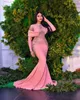 2023 Plus Size Evening Dresses Arabic Aso Ebi Pink Mermaid Luxurious Prom Gowns Beaded Sequins Evening Formal Party Second Recepti197u