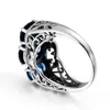 Cluster Rings Vintage 925 Серебряное кольцо стерлингов для женщин сапфировый синий драгоценный камень обруча