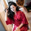 Women's Sleepwear Summer Champagne Chinese Bride Wedding Robe Satin Sleepwear Women Nightgown Sexy Nightdress Lady Kimono Bathrobe Gown Negligee T221006