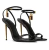 Sandália feminina de marca de moda de luxo Sapatos Queen TOMS Cadeado Sandálias de couro metálico Dedo do pé pontiagudo Sandálias nuas de designer de salto alto
