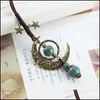 Pendentif Colliers Vintage Lune Perles En Céramique Collier Double Étoile Boho Femmes Déclaration Bijoux Corde Réglable Chaîne Longue Sw Sexyhanz Dhlf3