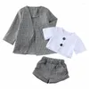 Kledingsets Pudcoco Us Bouillon 1-6 jaar schattig geboren babymeisjes kleren afdrukken geruite jas kort shirt boven broek formeel bovenkleding