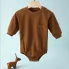 Rompers Boy Simple Solid Long Sleeves Bodysuit Toddler Girl Fashion Pocket Cute Loose Cotton Jumpsuit Newborn Baby Autumn Clothes J220922