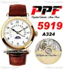 Calendário perpétuo de PPF 5960R A324 Automático relógio masculino Lua Fase 38mm Amarelo Gold 3D Flores Totem Dial Silver Blue Roman Brown Leather Super Edition Puretime B2