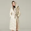 Parkas feminina Parkas Fake Two Pe￧as Mink Natural Cashmere Wool Stitching Real Duck White Down Coat Capuz Capuz Capacito mais longo Longo Parkas F668 220930