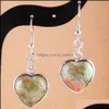 Dangle Chandelier Natural Unakite Jasper Stones Dangle Earrings Love Heart Shape Bead Pendant Drop Earring 웨딩 jewelr mjfashion dh2fz