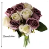Flores decorativas de 12 cabeças de rosa artificial simulação romântica casa de casamento de casas de casamento
