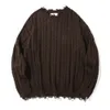 M￤n tr￶jor L￶st stickad tr￶ja l￥ng￤rmad rippad jumper Pullover ￶verdimensionerad Autumn Winter Men Clothing Fashion