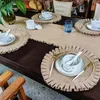 Table Mats 2pcs Round Jute Pleated Placemat Mat For Dining Pad Heat Resistant Bowls Coffee Cups Tableware Home Xmas Decor