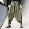 Pantaloni da uomo Harem Baggy Hakama Lino Casual Gamba larga Pantaloni giapponesi Pantaloni incrociati Cavallo Pantn G220929