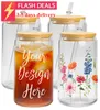 US Warehouse 16oz Sublimation Glass Tumblers Beer Frosted Clay Clear Cans warme Lid and Reusable Straws 2日配達C1006