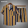 Herrspårar Summer Men sätter kortärmad randig spårdräkt Herr Streetwear Fashion Men Shirt Shorts Två stycken Sportdräkt Kläder 221006