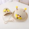 Bérets bébé enfants mignon casquette d'été avec sac casquettes de plage chapeaux de protection solaire en plein air soleil garçon filles abeille chapeau de paille animal