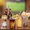 US Warehouse 16oz sublimering Glass Tumblers Beer Frosted Drinking Clear Burs med bambu lock och ￥teranv￤ndbara sugr￶r 2 dagar leverans c1006