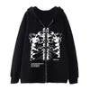 Men's Hoodies Zip Hoodie Skeleton Butterfly Printed Goth Sweatshirt Sport Coat Pullover Long Sleeve Oversized Jacket Men's Fashion Tops