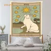 Taquestres CAT CARTO DE TARADA TAPESTRY PEDRA DE TAPESTA DE TAPELAÇÃO BOHO Hippie Sun Moon Star Fabric grande dormitório estético Decoração do quarto 221006