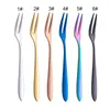 6 cores de aço inoxidável Forks Multicolor Fruit Salad Cake Uvil Fork para Snack Dinnerware Kitchen Bar Tools Rre14698