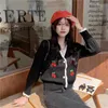 Women's Knits Tees Autumn est Cardigans Women Sweet Elegant V-neck Lovely Cherry Patchwork Ladies Outwear Gentle High Street Leisure Trendy Chic 221006