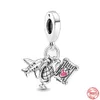 925 Silver Fit Pandora Charm 925 Pulseira Avião Passaporte Amuleto de Viagem Pendurado Presente Amor conjunto de pingentes Pingente DIY Miçangas Finas Jóias