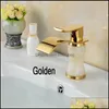 Bathroom Sink Faucets Bathroom Sink Faucets Vintage Copper Jade Basin Faucet Waterfall European Retro Mixer Water Tap Gold Plated Wh Dhs8F