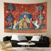 Taquestres Lady and the Unicorn Tapestry Medieval Wall pendurado Decoração de casa impressa Coberting Sala de fundo para cama 221006