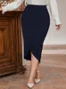 Plusstorlekar Lägg till Elegant Autumn Plus Size Women's Pencil kjolar Wrap Hip Slits Asymmetrical Woman High midja Slim Fashion Midi kjol B678 221006