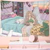 Arazzi Arazzo Anime Kawaii Bella Ragazza Mattina presto Parete Coperta da spiaggia Decorazione camera da letto Design Trippy Pink Sfondo carino 221006