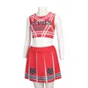 Tute da donna Devils 666 Cheerleader Come for Adults Deinfluencer Cosplay Uniforme rossa senza maniche Cheerleader Gonna a pieghe Abito T220909