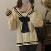 Damestruien Deeptown Koreaanse stijl Sailor kraag wit gebreide trui vrouwen preppy mode oversized lange mouw jumper pullover vrouwelijke tops 221006