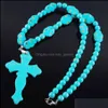 Colliers de perles Vintage bleu Turquoise croix perles pendentif collier brin 21 pouces hommes femmes Boho charme bijoux Bdejewelry Dhgg3