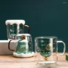 Mugs Heat-Resistant Double Wall Glass Cup Cartoon Christmas Tree Mug Milk Beer Transparent Coffee Couple Gift