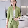 Kvinnors tv￥bitar Pants Green Professional Fashion Overall Temperament Half Sleeve Formal Suit Jacket Seven-Point Middle Women's In