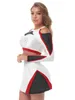 Survêtements pour femmes Femmes Dames Cheerleading Uniforme Étincelant Strass Lettre Impression Hors Épaule À Manches Longues Cheer Crop Tops avec Jupe T220909