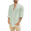 Мужские рубашки T 2022 модная льняная кардиган с твердым цветом повседневной стенд рубашка с длинным рукавом мужская одежда футболка мужчина летний стиль