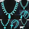 Colliers de perles Vintage bleu Turquoise croix perles pendentif collier brin 21 pouces hommes femmes Boho charme bijoux Bdejewelry Dhgg3