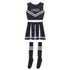 Survêtements Femmes Sexy Cheerleading Uniformes Outfit Cheerleader Venez Sans Manches Crop Top avec Jupe Chaussettes Cosplay Party Stage Performance T220909