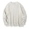 M￤n tr￶jor L￶st stickad tr￶ja l￥ng￤rmad rippad jumper Pullover ￶verdimensionerad Autumn Winter Men Clothing Fashion