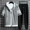 Heren tracksuits heren sets capuchon rits zipper korte mouw tops elastische taille broek mannen kleding tweedelige set Korean streetwear tracksuit heren 221006