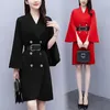 Work Dresses OL Women's Spring Autumn Fashion French Dress With Belt Flying Sleeves Temperament Slim Blazer Dress Robes y1525 221006